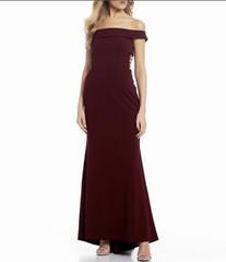 Xtraordinary Long Formal Prom Dress Burgundy Red Off Shoulder Pearl Cut Out Sz 7