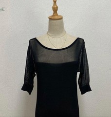 GUCCI knit dress S black With logo plate Rayon short sleeve