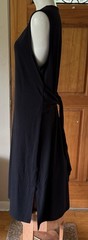 Eileen Fisher L (XL) Black MINIMALIST pull on TIE MIDI DRESS stretch jersey 45&Prime;