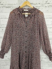 Mango Floral Print Sheer Button Down Long Sleeve Cottagecore Midi Dress Womens 6