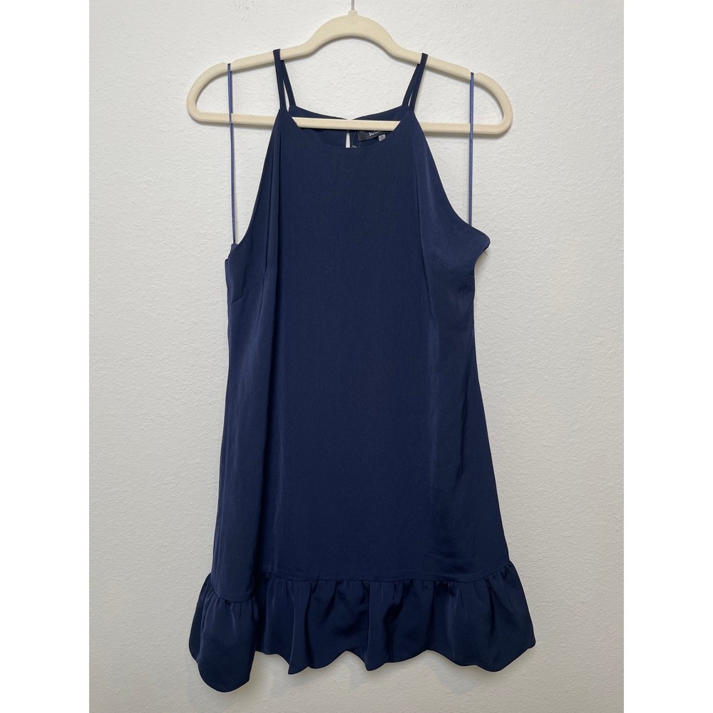 Sugar Lips Navy Halter Mini Dress Ruffle Hem Sleeveless Women’s Small NWT