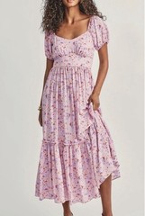 LoveShackFancy Angie Dress Pink Dust Storm Floral Silk Midi Dress Size 00