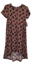 LuLaRoe Carly Dress XS Extra Small Gingham Plaid Floral Red Purple Flowers Swing