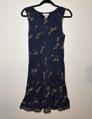 Vintage 90s/ Y2K Vantana Italy 100% Silk Navy Floral Sleeveless Dress L