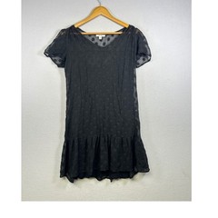 Ella Moss Silk Polka Dot Mini Dress Womens Medium Black Ruffle V-Neck LBD