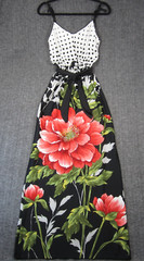 Vtg Mary Martin Florida Maxi Dress Sz 6 Floral Polka Dot Strappy Belted Boho 70s