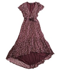 Abercrombie & Fitch High Low Button Front Bow Cottagecore Dress M Burgundy Fairy