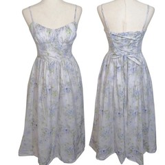 En Saison Cotton Floral Boned Corset Waist Back Tie Side Pocket Midi Dress Sz L
