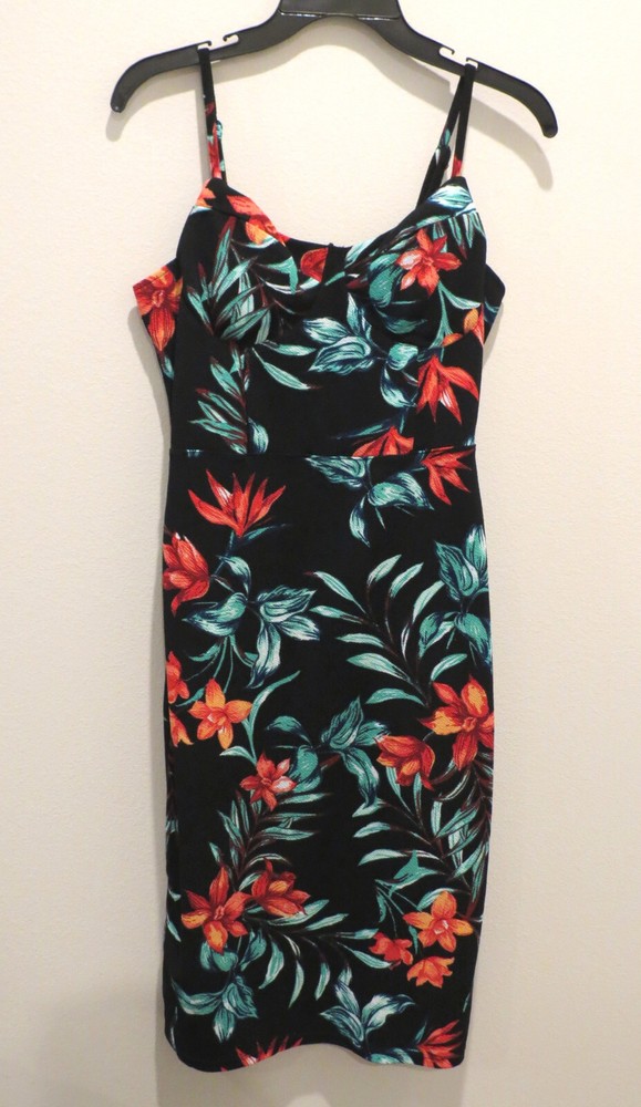 No Boundaries L 11-13 Sleeveless Sundress Floral Tropical Pattern stretch