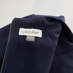 Calvin Klein Navy Blue Long Split Sleeve Stretch Crepe Sheath Dress Size 14