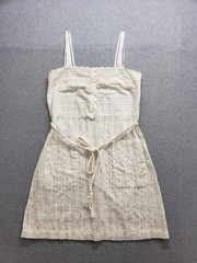 Feather Bone Women Dress XS Cream Square Neck Sleeveless Straps Buttons Summer