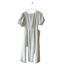 White Puff Sleeve Dress Halter Top Smocked Back Women&rsquo;s Large Tie Front Buttons