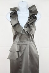 Karen Millen Silver Satin Frill Halter Neck Special Occasion Fitted Dress Uk 6