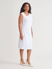 Kasper Asymmetrical Neck Ruched Midi Dress 1X New With Tags White Elegant $89