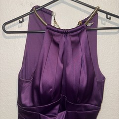 Eliza J Purple Dress Size 4 Satin Halter Gold Metal Collar Ruched Cocktail Party
