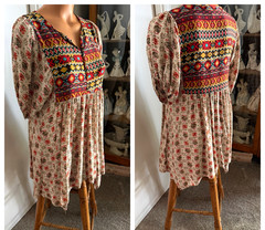 UMGEE USA BOHEMIAN AZTEC ASYMMETRIC HEM COTTON BLEND TUNIC / DRESS SZ S