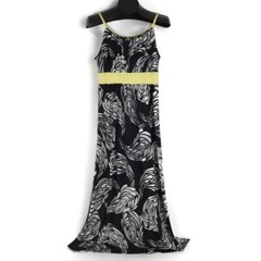 Cato Feather Print Maxi Dress Size Small Scoop Neck Braided Straps Stretch Knit