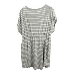 Rafaella Short Sleeve Drawstring Striped Above Knee Dress Heather Grey White XXL