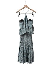 Cinq A Sept Colette Printed Halter Ruffle Midi Dress Slit Blue Rain Cloud 12