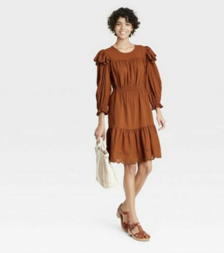 Universal Thread™ Women&rsquo;s Ruffle Long Sleeve Ruffle Dress Brown – Pick Size