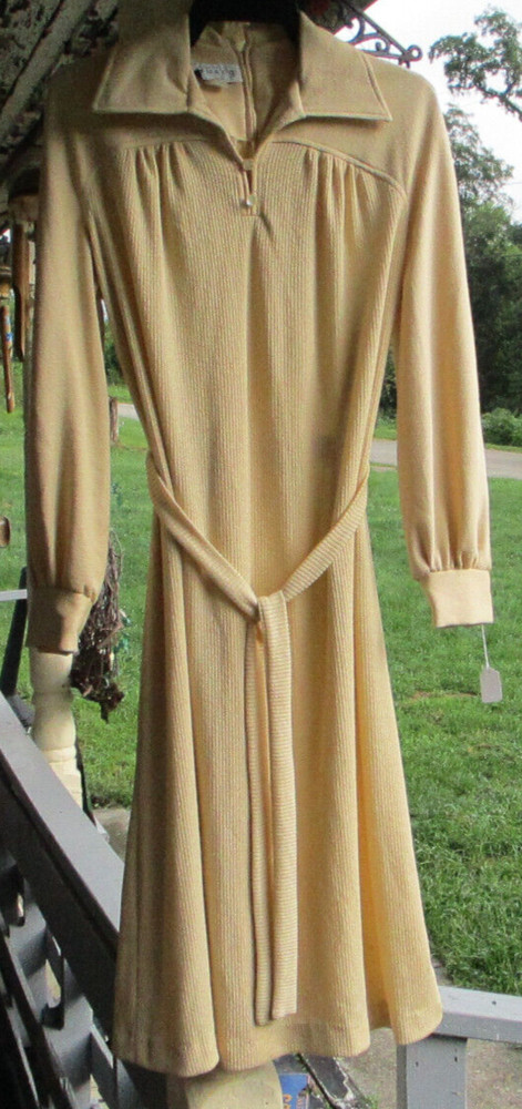 D Lang Vintage Polyester Blend Stretch Dress Lg Sleeve Button Cuff USA Sz Lg