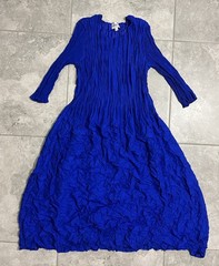 Alquema 3/4 Sleeve Smash Pocket Midi Dress Crinkle Pleated Lagenlook NEW Sz 2 L