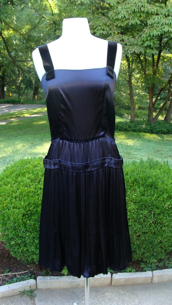 Lanvin Alber Elbaz Fall Winter 2006 Navy Blue Silk Satin Dress Size 38 NWT