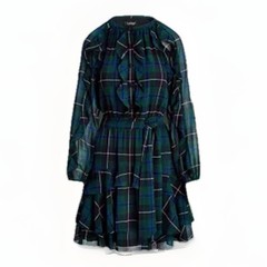 Lauren Ralph Lauren Women&rsquo;s Plaid Ruffled Georgette Dress Green Blue Size 10
