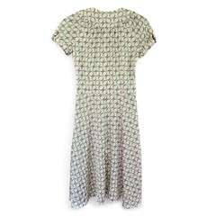 Zara Basic Womens Elastic Waist Dress Draped Neck Circle Print Green/White M