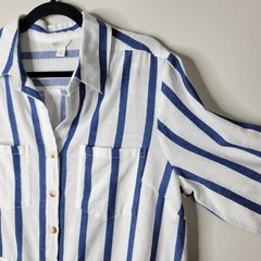 Cato 14/16 Blue & White Striped 3/4 Roll Tab Sleeves Button Front Shirt Dress