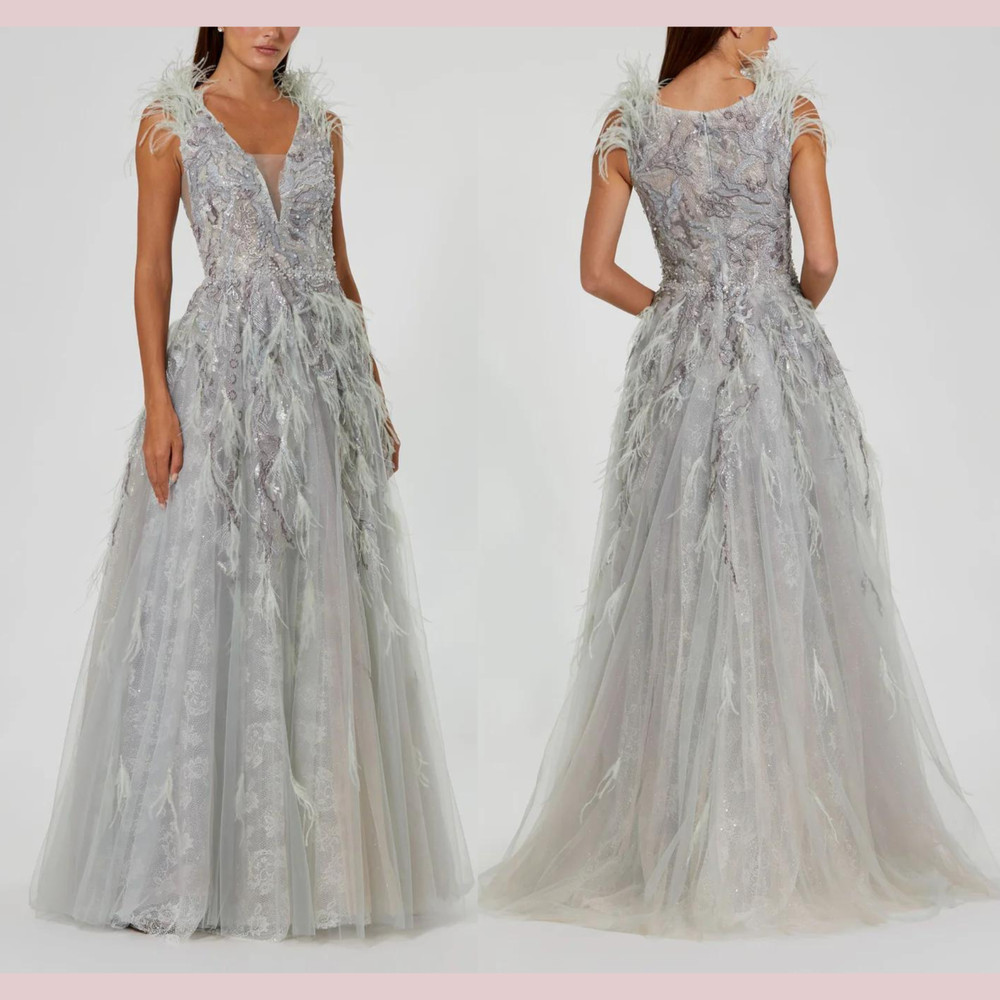 NEW Mac Duggal [ 10 ] 20259 Embellished Feathered Sleeveless A Line Gown #S1652