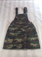 Forever 21 Camo Green Brown Tan Jean Overall Mini Dress Skirt Buttons Raw Hem S
