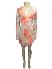Pretty Little Thing Multicolor Floral Print Mesh long Sleeve Shift Dress Size 8