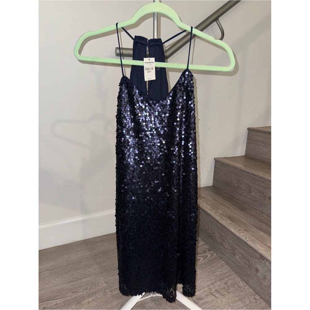 Express Women&rsquo;s XS Midnight Blue Sequin Slip Dress Cocktail Beachy Festival