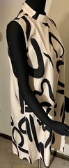 NEW DRESS L Ivory And Black Print Keyhole Neck Machine Washable Poly 40” Bust