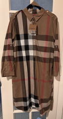 NWT BURBERRY Kelsey Taupe & Brown Cotton Check Shirt Dress US Size 12 FREE SHIPP