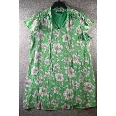 Cocomo Green Floral Mini Dress XL Cap Sleeve Ruffle Neck Tie Front Lined Boho