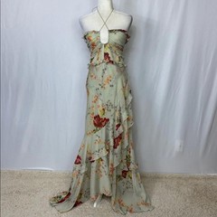 ASOS Women&rsquo;s Halter Ruffle Floral Maxi Dress Size 12 Cream NWOT