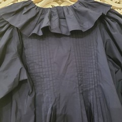 Hunter Bell Sullivan Ruffled Neck Puff Sleeve Mini Dress Navy Blue SZ Medium