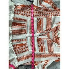 Elan Orange White Embroidered Tiered Mini Dress Boho Bell Sleeve Small