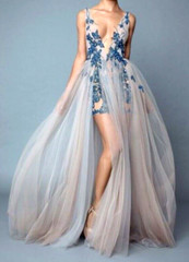 $5,000 BERTA 19-53 Sequin Embroidered Tulle Long Maxi Gown Dress US 4 6 / EU 38