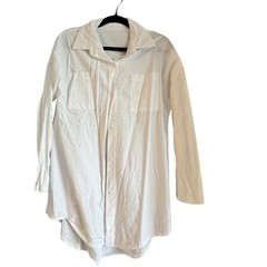 White Cotton Linen Blend Button Down Shirt Dress Two Pockets Small