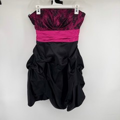 Y2K Strapless Bubble Hem Mini Dress Pink Black Lace Prom Homecoming Party 13/14