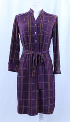 Donna Morgan Dress Purple Yellow Plaid Chest Pockets Waist Tie Buttons Sz 4