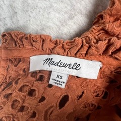 Madewell Eyelet Mini Dress XS Brown Ruffle Sleeve Cotton Lined Cottagecore