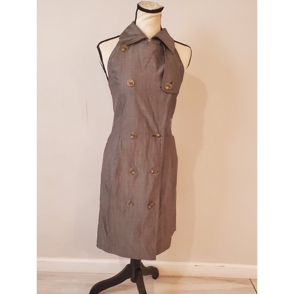 Max Mara Wool Silk Double Breasted Trench Halter Dress sz 2