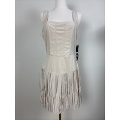 Trixxi Faux Medium Suede Fringe Mini Dress Cream Tan Western Boho Cowgirl