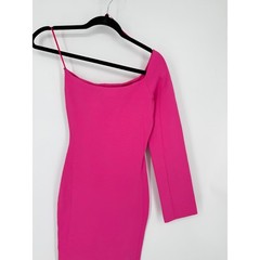 Solace London Fiorella One Shoulder Dress Hot Pink Crepe Knit Midi US 2 OS1913