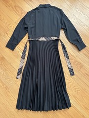 Sandro Paris Pleated Button Front Midi Dress Belted Black Size 42 EU/10 US