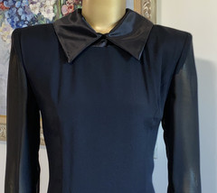 VTG Datiani Lined Black Crepe Fitted Dress 4 Satin Collar & Cuffs Sheer Sleeves
